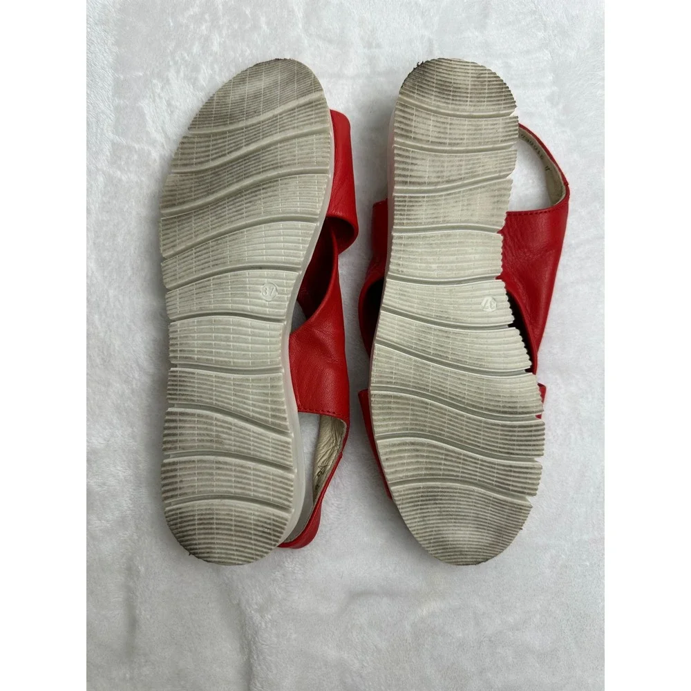 Aerobics Comfort Red Leather Criss Cross Slingback‎ Sandals 37 Made in Portugal